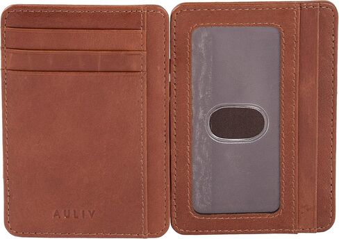 حامل بطاقات AULIV محفظة جلدية سحرية RFID حجب حافظة بطاقات الائتمان ذات الجيب الأمامي النحيف للرجال والنساء (أسود) in Kuwait