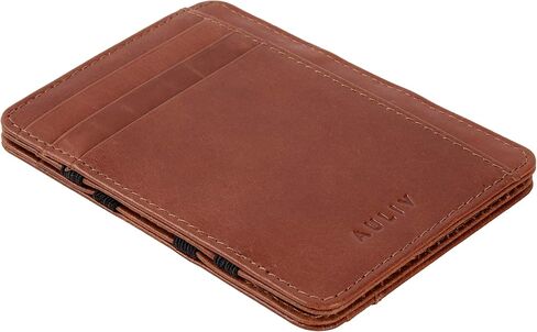 حامل بطاقات AULIV محفظة جلدية سحرية RFID حجب حافظة بطاقات الائتمان ذات الجيب الأمامي النحيف للرجال والنساء (أسود) in Kuwait