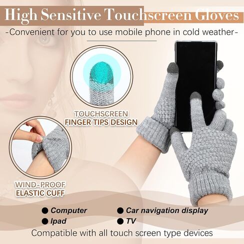 Suhine 12 Pcs Women Knit Cable Headbands and Touch Screen Glove Set Winter Fleece Lined Headbands Ear Warmers Headbands Ear Muffs Texting Gloves for Cold Weather in Saudi Arabia