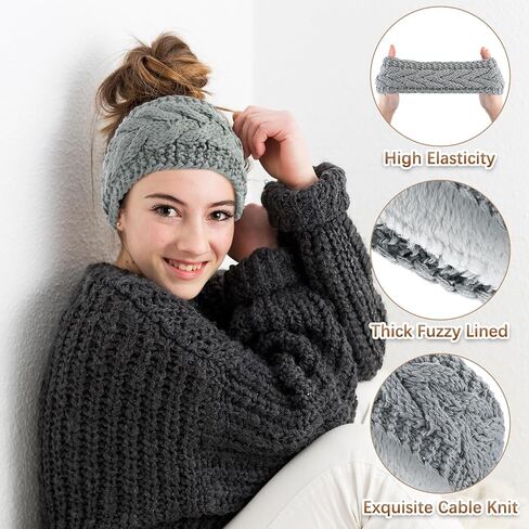 Suhine 12 Pcs Women Knit Cable Headbands and Touch Screen Glove Set Winter Fleece Lined Headbands Ear Warmers Headbands Ear Muffs Texting Gloves for Cold Weather in Saudi Arabia