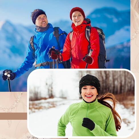 Suhine 12 Pcs Women Knit Cable Headbands and Touch Screen Glove Set Winter Fleece Lined Headbands Ear Warmers Headbands Ear Muffs Texting Gloves for Cold Weather in Saudi Arabia