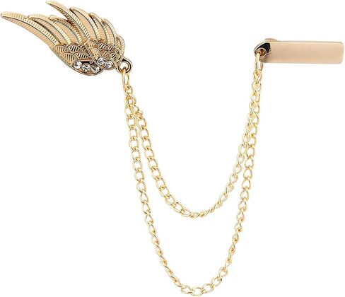 A N KINGPiiN Metal Golden Angel Wings with Hanging Chain Lapel Pin, Brooch Suit Stud, Shirt Studs Men's Accessories in Saudi Arabia