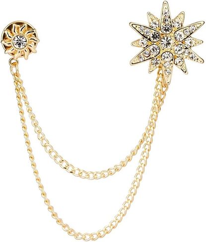 Knighthood Men's Golden Stone Star And Sunshine With Hanging Chain Brooch Golden in Saudi Arabia