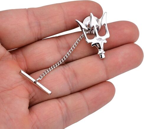 Men's Trident Necktie Tie Tack Pin Shirt Stay Bar Suit Collar Lapel Stick Pin Brooch with Chain Accessories for Necktie in Saudi Arabia