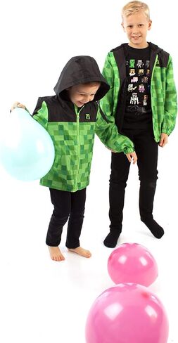 Minecraft Boys Jacket Waterproof Hoodie Creeper Fleece Lined Raincoat in Saudi Arabia