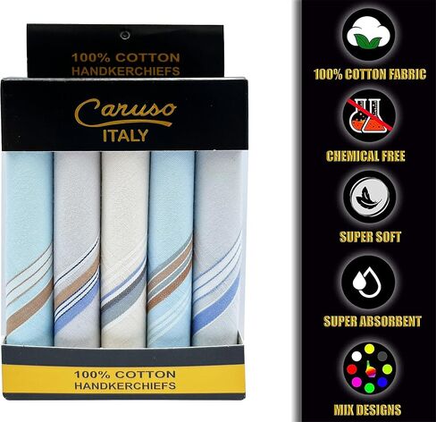 Caruso Italy Men's Premium 100% Pure Cotton Handkerchief Colored Border - (46x46 cm) in Saudi Arabia