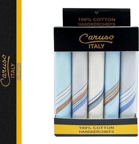 Caruso Italy Men's Premium 100% Pure Cotton Handkerchief Colored Border - (46x46 cm) in Saudi Arabia
