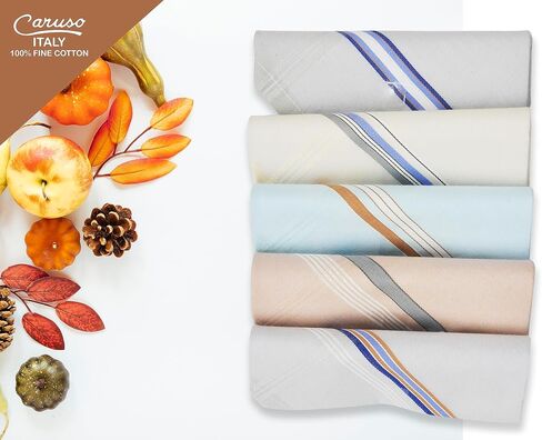 Caruso Italy Men's Premium 100% Pure Cotton Handkerchief Colored Border - (46x46 cm) in Saudi Arabia