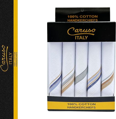 Caruso Italy Men's Premium 100% Pure Cotton Handkerchief Colored Border - (46x46 cm) in Saudi Arabia