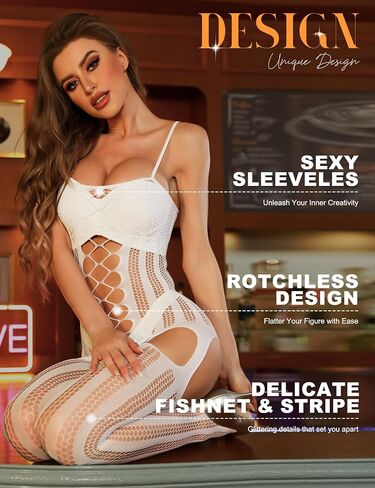 RSLOVE Womens Fishnet Bodystocking Sexy Exotic Lingerie Crotchless One Piece Bodysuit Plus Size Tights in Saudi Arabia