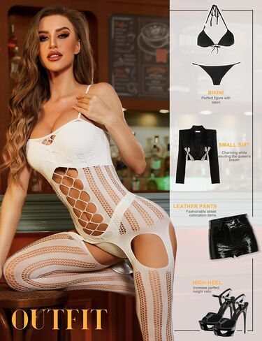 RSLOVE Womens Fishnet Bodystocking Sexy Exotic Lingerie Crotchless One Piece Bodysuit Plus Size Tights in Saudi Arabia