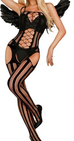 RSLOVE Womens Fishnet Bodystocking Sexy Exotic Lingerie Crotchless One Piece Bodysuit Plus Size Tights in Saudi Arabia