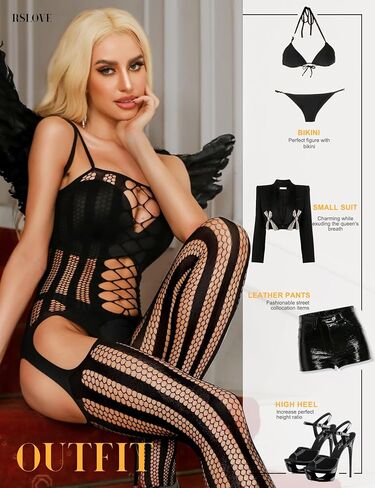 RSLOVE Womens Fishnet Bodystocking Sexy Exotic Lingerie Crotchless One Piece Bodysuit Plus Size Tights in Saudi Arabia