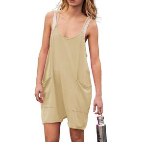 ETCYY NEW Womens Summer Rompers Casual Sleeveless Jumpsuits Loose Fit Adjustable Spaghetti Strap Shorts with Pockets