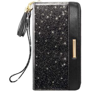 Coco Rossi Wallets for Women PU Leather Card Holder Organizer Ladies Clutch with Tassel Wristlet Wrist strap