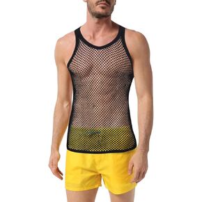 VEZLEQ Men's Rasta String Mesh Vest Fishnet Fitted 100% Cotton Sleeveless Muscle Tank Top in Kuwait