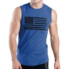 H HYFOL Tank for Men 100% Cotton American Flag Graphic Shirts Patriotic Regular Crewneck Sleeveless Tank Top Shirt(Sky Blue,3XL) in Kuwait