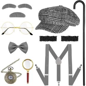 Hiwooii 11 Pieces 100 Day of School Kids' Old Man Costume 100th Day of School Costume Set 1920s Gentleman Accessories in Kuwait