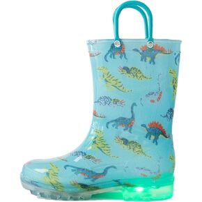Hbxooxts Kids Rain Boots, Waterproof Light up Rain Boots with Easy-on Handles for Boys and Girls