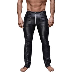 بنطال Panegy رجالي من الجلد الصناعي بأرجل مستقيمة، سروال طويل لامع من البولي يوريثان in Kuwait