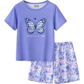 UNICABBIT21 Tie Dye Pajamas for Girls Soft Pandas Daisy Butterfly Big Kids Summer Sleepwear 2-Piece Short Set Size 6-16 in Kuwait