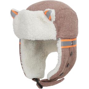 PURFUN Kids Reflective Trapper Hat Cute Cat Ear Fleece Earflap Cap Full Hood Hat Windproof Cycling Ski Cap for 5-10 Yrs