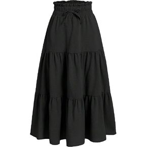 SweatyRocks Girl's Casual Solid Drawstring Waist Ruffle Hem Midi Skirt A Line Skirts in Saudi Arabia
