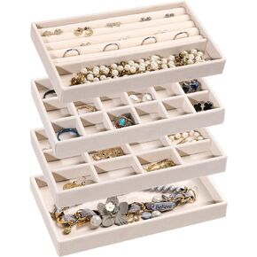 Frebeauty Jewelry Organizer Tray,Stackable Velvet Jewelry Trays,Drawer Inserts Earring Organizer For Women Girls Jewelry Storage Display Case for Rings Stud Necklaces,Set of 9(Pink)