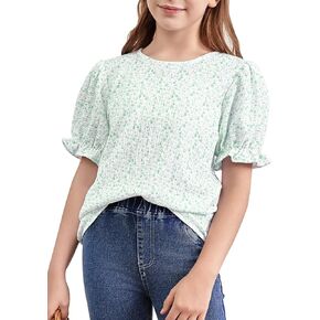 blibean Tween Girls 2024 Boho Floral Puff Sleeve Shirt Size 6-15 Years