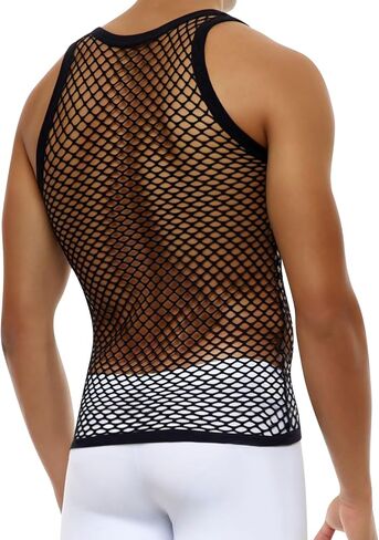 سترة VEZLEQ الرجالية من Rasta String Mesh شبكة صيد السمك ملائمة 100% قطن بدون أكمام بدون أكمام للعضلات in Kuwait