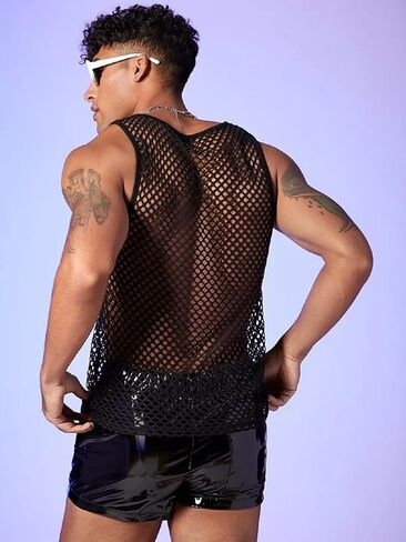 سترة VEZLEQ الرجالية من Rasta String Mesh شبكة صيد السمك ملائمة 100% قطن بدون أكمام بدون أكمام للعضلات in Kuwait