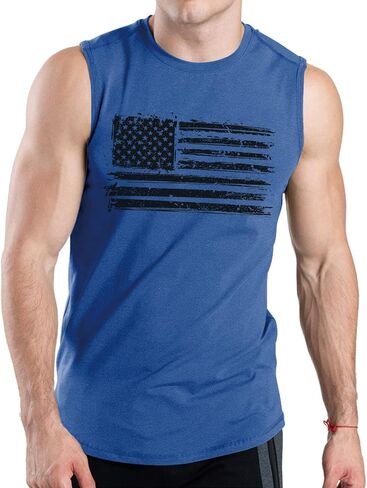 H HYFOL Tank for Men 100% Cotton American Flag Graphic Shirts Patriotic Regular Crewneck Sleeveless Tank Top Shirt(Sky Blue,3XL) in Kuwait