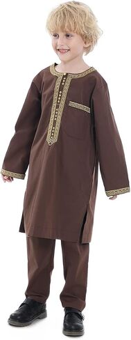 HJFYIZYNN Boys Muslim Round Collar Long Sleeves Ramadan Robe Suit in Saudi Arabia