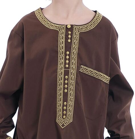 HJFYIZYNN Boys Muslim Round Collar Long Sleeves Ramadan Robe Suit in Saudi Arabia