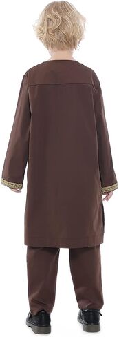 HJFYIZYNN Boys Muslim Round Collar Long Sleeves Ramadan Robe Suit in Saudi Arabia