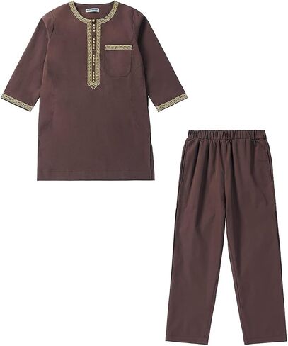 HJFYIZYNN Boys Muslim Round Collar Long Sleeves Ramadan Robe Suit in Saudi Arabia