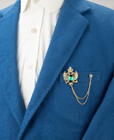 Knighthood Emerald Green Crystal Vintage Double Eagle Golden Tassel Chain Brooch, Suit Stud, Shirt Studs, Lapel Pin Accessories for Men Women in Saudi Arabia