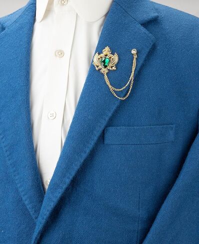 Knighthood Emerald Green Crystal Vintage Double Eagle Golden Tassel Chain Brooch, Suit Stud, Shirt Studs, Lapel Pin Accessories for Men Women in Saudi Arabia