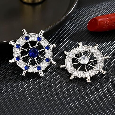 EMEGCY Rudder Brooch for Men Gold Chain Lapel Pin Rhinestone Brooch Sailboat Rudder Jacket Accessories Fashion Birthday Gift Jewelry for Men Boyfriend in Kuwait