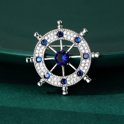 EMEGCY Rudder Brooch for Men Gold Chain Lapel Pin Rhinestone Brooch Sailboat Rudder Jacket Accessories Fashion Birthday Gift Jewelry for Men Boyfriend in Kuwait