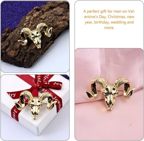 يوشوبي مجموعة زينة بتصميم جمجمة رام وجمجمة رام، دبوس عتيق للرجال بدلة زفاف وقميص بروش دبوس بروش للرجال، اكسسوارات ازياء رام، مجموعات زينة جمجمة رام، مجموعات حلية, 4.6x3.2CM, معدن in Kuwait