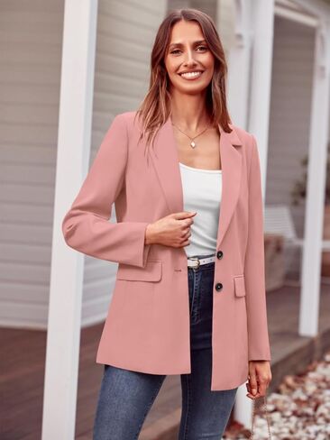 MASCOMODA Casual Blazer Jacket for Women 2023 Fall Long Sleeve Open Front Button Work Office Suit Jacket with Pockets in Saudi Arabia