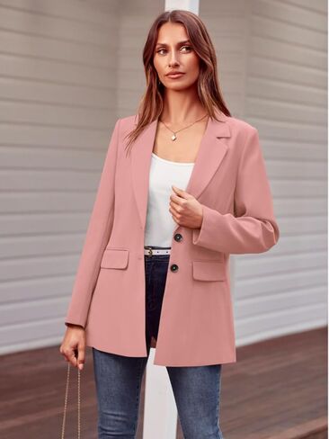 MASCOMODA Casual Blazer Jacket for Women 2023 Fall Long Sleeve Open Front Button Work Office Suit Jacket with Pockets in Saudi Arabia