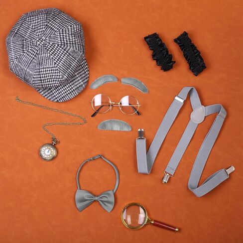 Hiwooii 11 Pieces 100 Day of School Kids' Old Man Costume 100th Day of School Costume Set 1920s Gentleman Accessories in Kuwait