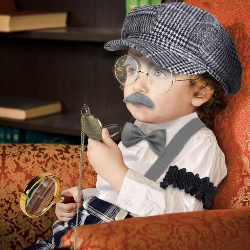 Hiwooii 11 Pieces 100 Day of School Kids' Old Man Costume 100th Day of School Costume Set 1920s Gentleman Accessories in Kuwait