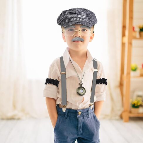 Hiwooii 11 Pieces 100 Day of School Kids' Old Man Costume 100th Day of School Costume Set 1920s Gentleman Accessories in Kuwait