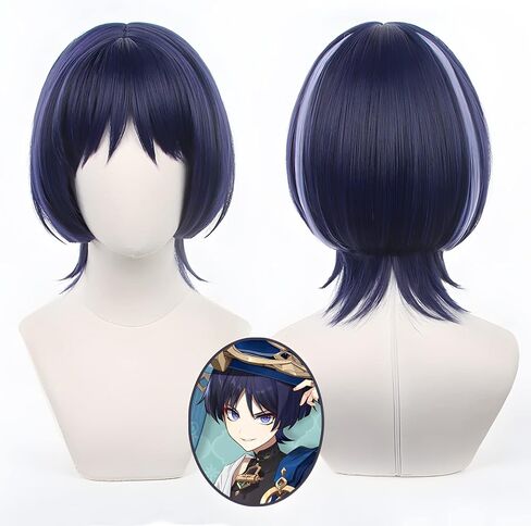 شعر مستعار UTIEHD Anime Cosplay، شعر مستعار Genshin Impact، مع قبعتين شعر مستعار، للهالوين، الحفلات وما إلى ذلك. (Wanderer/Scaramouche Cosplay) in Saudi Arabia