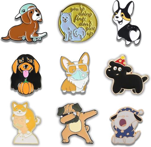 دبابيس بروش لطيفة على شكل كلب وقطة لشنط الظهر بتصميم حيوانات كرتونية ودبابيس زينة للجاكيتات والقبعات والمجوهرات والهدايا, الزنك, مينا in Kuwait