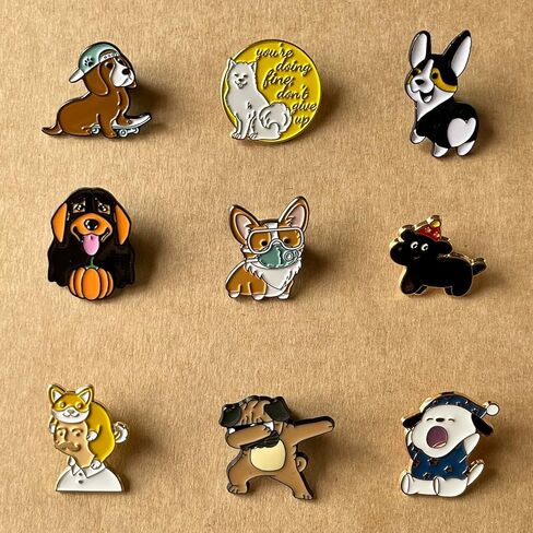 دبابيس بروش لطيفة على شكل كلب وقطة لشنط الظهر بتصميم حيوانات كرتونية ودبابيس زينة للجاكيتات والقبعات والمجوهرات والهدايا, الزنك, مينا in Kuwait