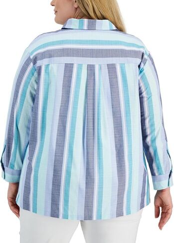 قميص Anne Klein النسائي ذو الياقات الكبيرة والمخطط بأزرار سفلية in Kuwait